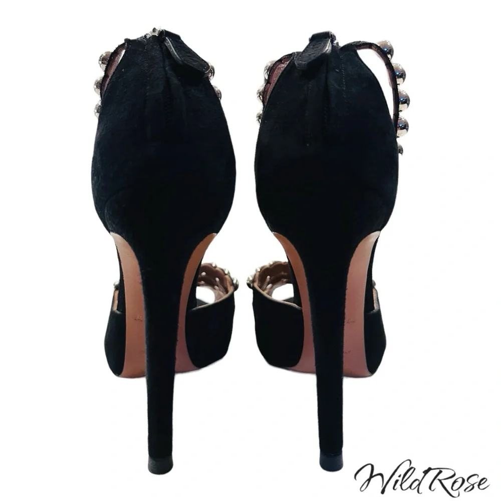 Alaia Black Suede Studded Ankle Strap Sandals Heels Size 36 - Picture 7 of 16